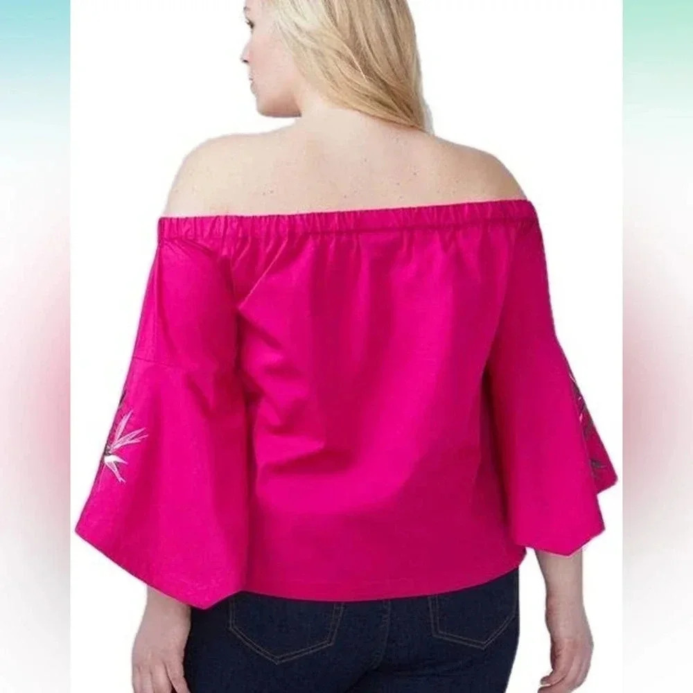 Lane Bryant Embroidered Off-the-Shoulder Blouse Top - Tropical Floral Summer - Picture 2 of 7